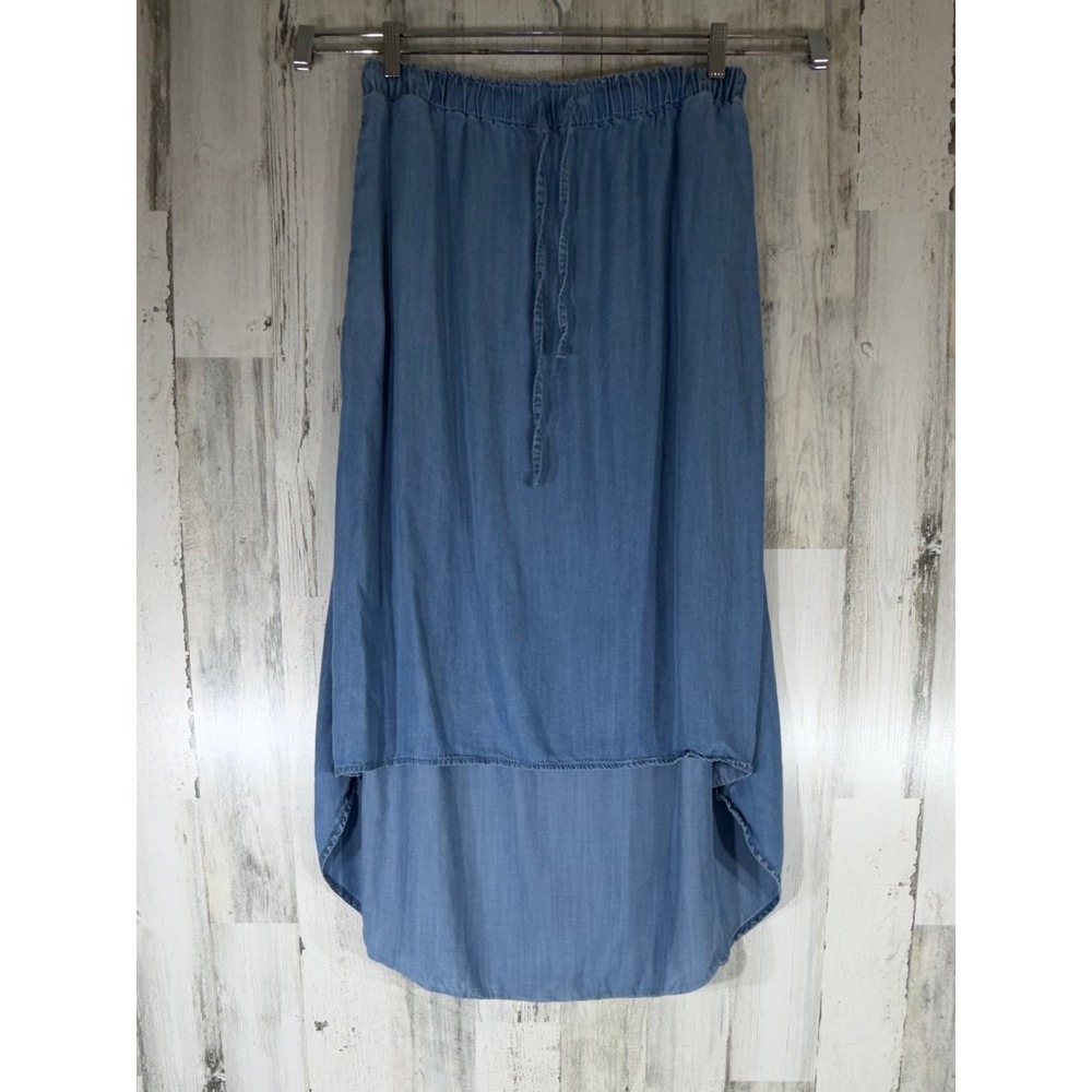 CBLA Skirt Large High Low Hem Chambray Tencel‎ Elastic Drawstring Waist Pockets